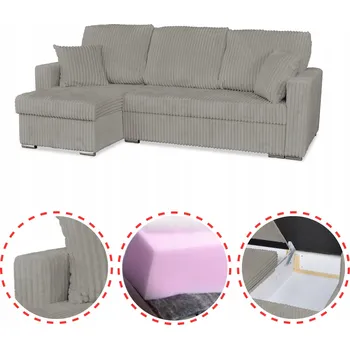 Sedací souprava Rohová Sedací Souprava Rene rozkládací s funkcí spaní Family Meble šedý manšestr