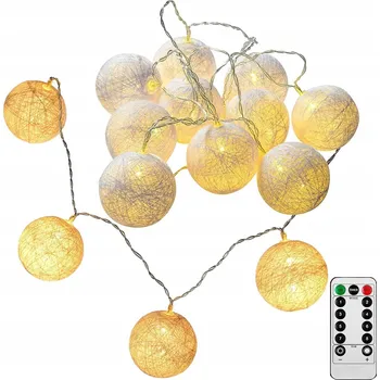 Vánoční osvětlení SVĚTELNÝ ŘETĚZ KOULE COTTON BALLS GIRLANDA 20 LED, 3.8M, USB + DÁLKOVÝ OVLADAČ
