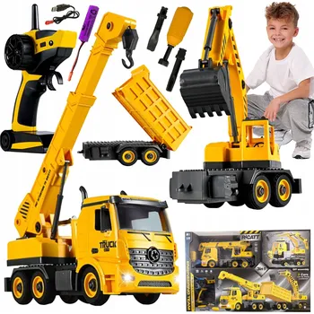 autíčko Dálkově Ovládané Nákladní Auto 3v1 Sklápěčka Bagr k Sestavení + AKU