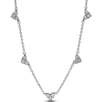 Náhrdelník PANDORA řetízkový náhrdelník s pevnými přívěsky Srdce se třemi kameny