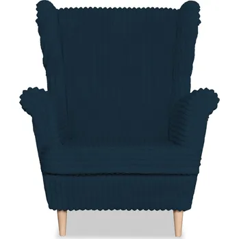 Křeslo Křeslo ušák Rene s podnožkou, skandinávský styl Family Meble, modrý manšestr