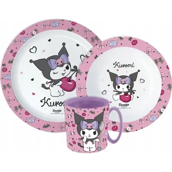 Hello Kitty Kuromi jídelní sada, mikro plastová sada s hrnkem 390 ml