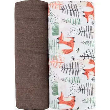 Plena Petite & Mars Přikrývka bambusová mušelínová 2 ks 120 x 120 cm Misty Petite&Mars Forest Fox