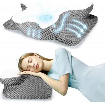 Polštář ORTOPEDICKÝ POLŠTÁŘ POLŠTÁŘ KRČNÍ PRO SPÁČE NA BOKU ŠEDÝ BÍLÝ