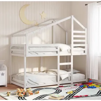 Postel vidaXL Patrová postel se střechou 90x190 cm masivní borové dřevo [3281964] Barva: Bílá