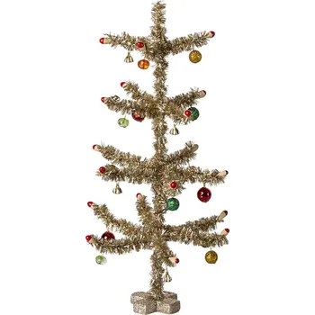 Vánoční dekorace Maileg Velký zlatý vánoční stromeček Maileg Christmas Tree Gold - Red and Green Decorations