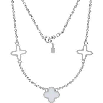 Náhrdelník Argento 92083 Stříbrný náhrdelník - čtyřlístek, perleť, délka 43 až 46 cm