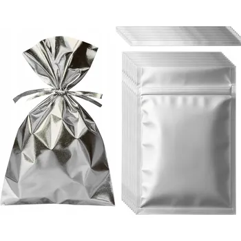 Vánoční dekorace STŘÍBRNÉ SÁČKY 40ks METALICKÉ 6x8cm ADVENTNÍ KALENDÁŘ NA DÁRKY