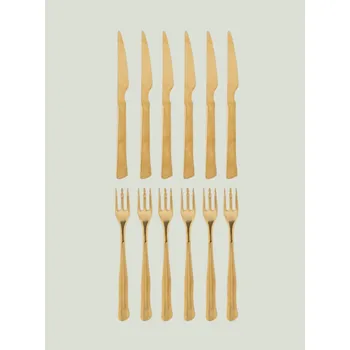 Příbor Sada příborů Bloomingville Příbory na steaky Ollin, zlaté, ocel, 12 ks