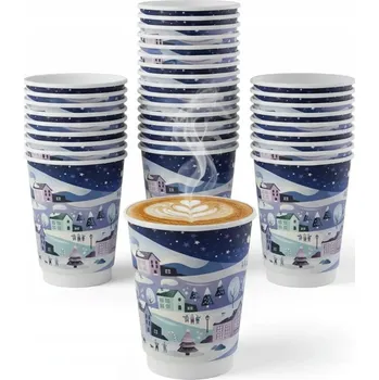 Jednorázové nádobí Papírový kelímek dvoustěnný vánoční 350 ml 25 Ks