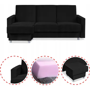 Sedací souprava Rohová Sedací Souprava Alice s taburetem rozkládací pohovka Family Meble černá