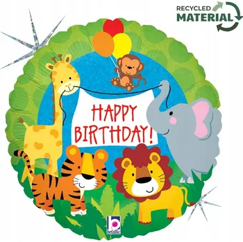 Balónek Fóliový balónek "Happy Birthday - zvířátka", Betallic, 45 cm, kulatý