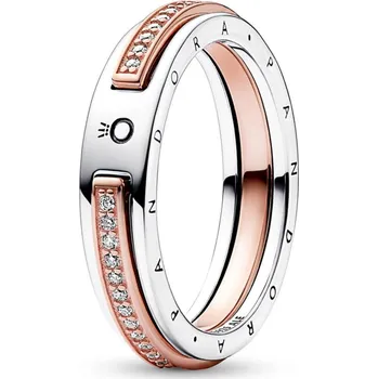 Oblečení a móda PANDORA Signature dvoubarevný prsten Logo a pavé 54