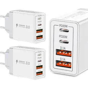 RYCHLÁ SÍŤOVÁ NABÍJEČKA PRO TELEFON 2x USB-A 2x USB-C QUICK CHARGE PD+QC