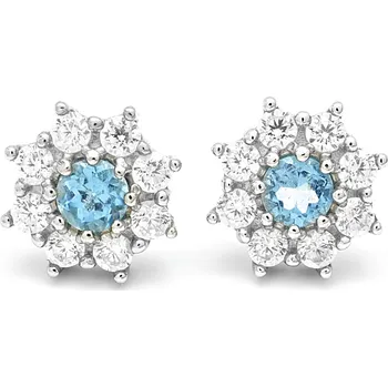 Náušnice Stříbrné náušnice modrý topaz, kytičky Kora - Šroubek