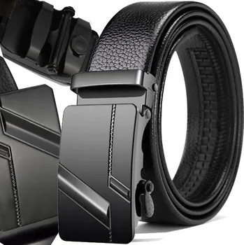 Opasek Pásek pánský černý kožený ekologický s automatickou přezkou 120 cm