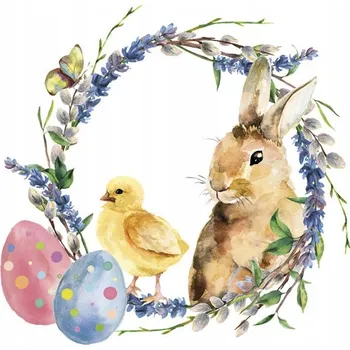 Velikonoční dekorace Papírové ubrousky velikonoční zajíc kuřátko vajíčka, 20 ks