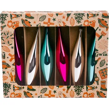 Vánoční ozdoba Folkstar retro Vánoční baňky na stromeček tyrkysově-stříbrno-růžové 3x2 ks rampouchy