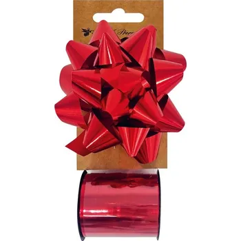 Stuha Sada na balení dárků červená, rozeta 10 x 5 x 10 cm, stuha 1 cm x 10 m