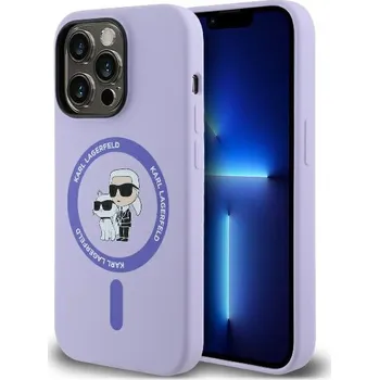Pouzdro na mobilní telefon Karl Lagerfeld Silicone Ring MagSafe iPhone 14 Pro Max fialová Karl&Choupette Heads
