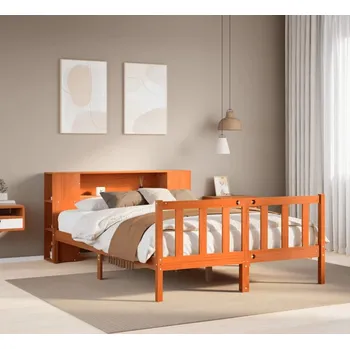 Postel vidaXL Postel s knihovnou bez matrace 150x200 cm masivní borovice [3321659] Barva: Voskově hnědá