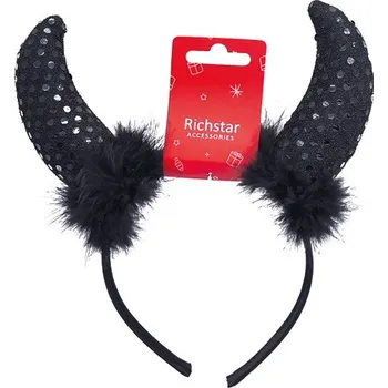 Čelenka Čelenka do vlasů čertovské rohy s peřím černé, obvod 37 cm