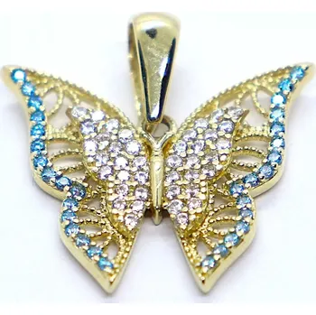 Přívěsek Klenoty Budín Velký dámský zlatý přívěsek se zirkony a blue topazy motýl 585/1,97gr HK3235 (Klenoty Budín Velký dámský zlatý přívěsek se zirkony a blue topazy motýl 585/1,97gr HK3235)