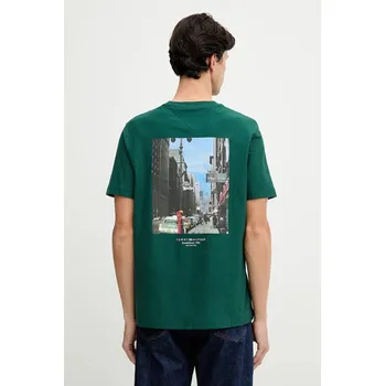 Bavlněné tričko Tommy Hilfiger pánské, zelená barva, s potiskem, MW0MW40010 77X, vel. M