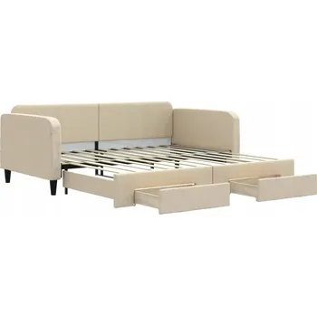 Pohovka Krémová rozkládací pohovka 2 v 1 se zásuvkami, 223 x 110 x 75 cm