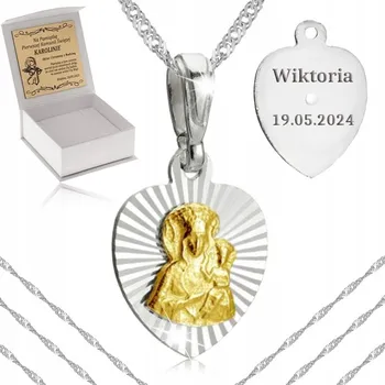 Náhrdelník STŘÍBRNÝ NÁHRDELNÍK K PRVNÍMU SVATÉMU PŘIJÍMÁNÍ ŘETÍZEK POZLACENÝ MEDAILON 925 PRO DÍVKU
