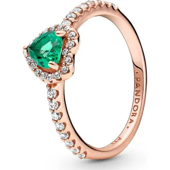 Prsten PANDORA prsten Zelené třpytivé vyvýšené srdce 60