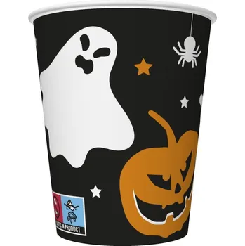 Jednorázové nádobí Papírové kelímky Halloween Scary Black 8 kusů 250 ml