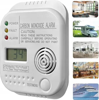 Detektor CO Bezdrátový detektor plynu oxidu uhelnatého (CO), kouře a požáru na baterie s alarmem