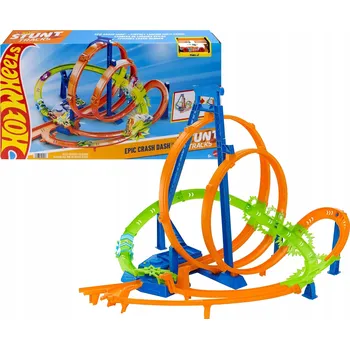 autodráha Hot Wheels Závodní dráha, Epic Crash Dash s 5 zónami nárazu, Motorizovaný posilovač