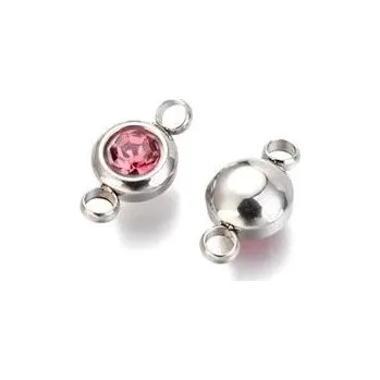 Přívěsek Přívěsek z nerezové oceli se dvěma očky-s růžovým šatonem 12x6,5x4 mm