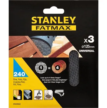 Brusný papír STANLEY STA39262-XJ Brusné mřížky pro excentrickou brusku 125mm, P240, 3ks free_store_pickup