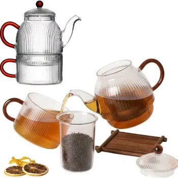 Konvice na čaj ČAJNÍK ČAJOVÁ KONVICE SE SÍTKEM 0,5 L S ŠÁLKEM 250 ml ČAJOVÝ SET SKLO