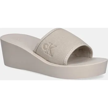 Dámská obuv Pantofle Calvin Klein Jeans BEACH WEDGE SLIDE CANVAS YW0YW01725 béžová 01X, EUR 40