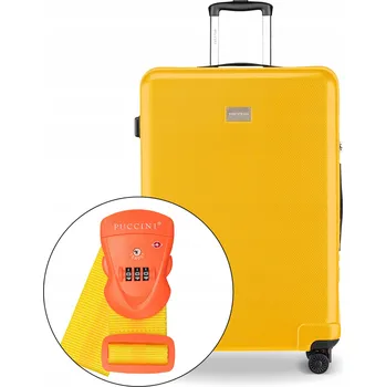 Velký Cestovní Kufr na Kolečkách Tvrdý PUCCINI Žlutý + Bezpečnostní Popruh