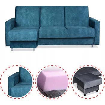 Sedací souprava Rohová Sedací Souprava Alice s taburetem, rozkládací pohovka Family Meble, modrá barva