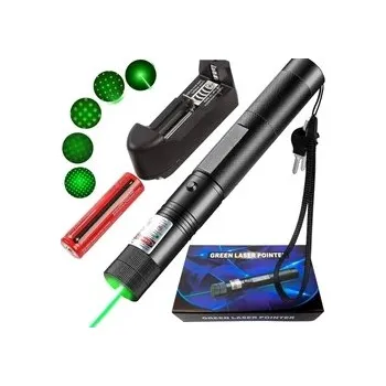 Měřící laser SILNÝ ZELENÝ LASEROVÝ UKAZATEL LASER POINTER + BATERIE, NABÍJEČKA A NÁSTAVEC
