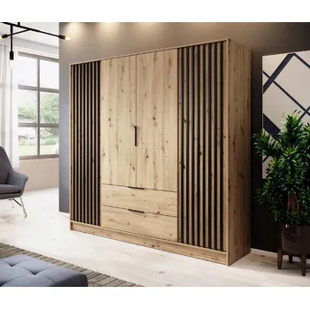 Šatní skříň SKŘÍŇ SKŘÍŇ SOREN 4D DUB ARTISAN 200CM OTEVÍRACÍ VELKÁ POLICE TYČ