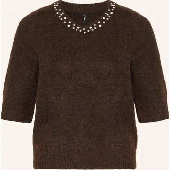 Dámský svetr Only Dámské Pletené Tričko S Ozdobnými Kamínky, tmavě hnědá, 40