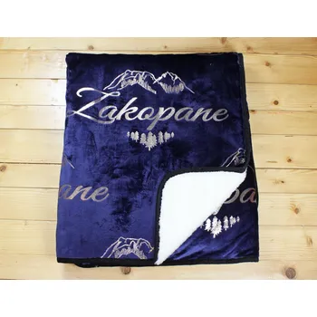 Prostěradlo Dvojitá deka VLNA-MINKY POLAR Złoty napis ZAKOPANE na granatowym tle