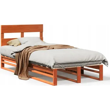 Postel Dřevěný rám postele z borovice 202 x 90 x 82 cm, voskovaná hnědá