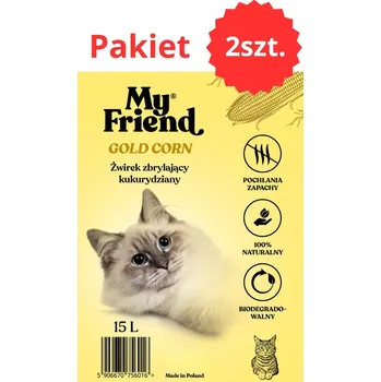 Podestýlka pro kočku My Friend Eko Kukuřičný Stelivo pro kočky Bezprašné Hrudkující 15l x 2 ks