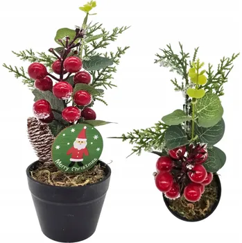 umělá květina DEKORACE VÁNOČNÍ UMĚLÝ V KVĚTINÁČI MIKULÁŠ BORŮVKY ŠIŠKA 28 CM