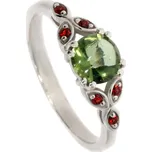 Granát Turnov Stříbrný prsten s vltavínem a č. granáty Velikost: 51, Váha: 1,70g