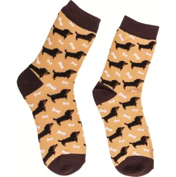 Pánské ponožky Hnědé ponožky s roztomilými jezevčíky a kostičkami – ideální dárek pro pejskaře