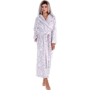 Dámský župan dámský župan Flora s kapucí XL Dove grey vzor